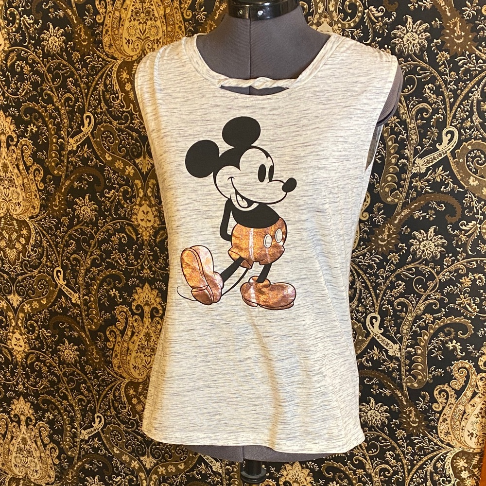 NWOT Disney Mickey Mouse Rose Gold Heater Gray Cut-Out Tank S